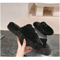 Sophisticated Chanel Wool Fur Flat Mules Black 910007