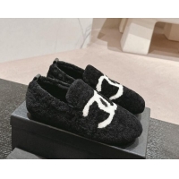 Pretty Style Chanel Wool Fur Flat CC Loafers Black 910008