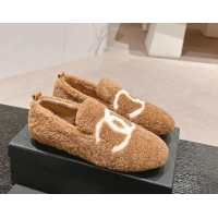 Popular Style Chanel Wool Fur Flat CC Loafers Brown 910009