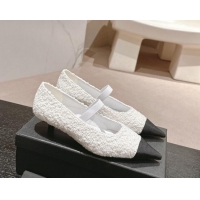 Best Grade Chanel Tweed Pointed Pumps White 910012