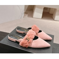 Low Price Chanel Suede & Fur Flat Pointed Mules Light Pink 910014