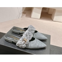 Good Quality Chanel Suede & Fur Flat Pointed Mules Grey 910016