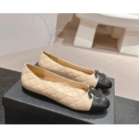 Purchase Chanel Quilted Calfskin Ballet Flats with Wheat CC Beige 910025