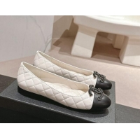 Low Cost Chanel Quilted Calfskin Ballet Flats with Wheat CC White 910026