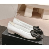 Cheap Price Chanel Calfskin Ballet Flats with Camellia Bloom White 910029