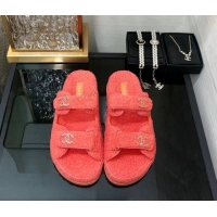 Perfect Chanel Fur Flat Strap Slides Sandal with Chain CC Orange 910039