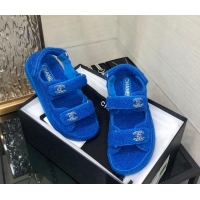 Grade Quality Chanel Fur Flat Strap Sandals with Chain CC Sky Blue 910043