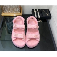 Unique Style Chanel Fur Flat Strap Sandals with Chain CC Light Pink 910046