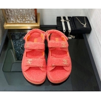 Best Price Chanel Fur Flat Strap Sandals with Chain CC Orange 910050