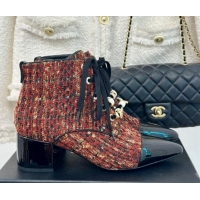 Best Product Chanel Tweed & Patent Calfskin Lace-up Ankle Boots with Sequins and Beads Orange 910054