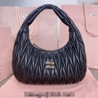 Top Quality Miu Miu Wander Matelasse Nappa Leather Hobo bag 5BC108 Black 2024