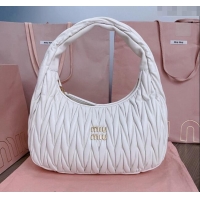 Top Grade Miu Miu Wander Matelasse Nappa Leather Hobo bag 5BC108 White 2024