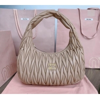 Luxurious Miu Miu Wander Matelasse Nappa Leather Hobo bag 5BC108 Nude Pink 2024