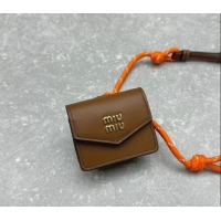 Top Design Miu Miu Leather, cord, and metal trick with mini-pouch 5TL515 Orange/Brown 2024