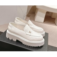 1:1 aaaaa Chanel Calfskin Platform Loafers White 910060