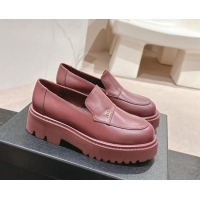 Top Design Chanel Calfskin Platform Loafers Dark Burgundy 910061