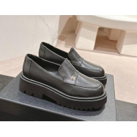 Sumptuous Chanel Calfskin Platform Loafers Black 910062