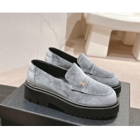 Perfect Chanel Suede Platform Loafers Grey 910063