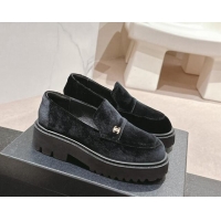 Stylish Chanel Suede Platform Loafers Black 910064