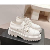 Shop Duplicate Chanel Calfskin Lace-up Shoes White 910065