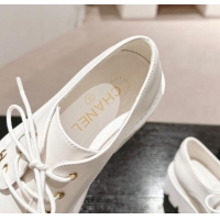 Shop Duplicate Chanel Calfskin Lace-up Shoes White 910065