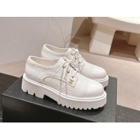 AAAAA Chanel Tweed Lace-up Shoes White 910068