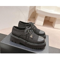 Top Quality Chanel Tweed Lace-up Shoes Black 910069