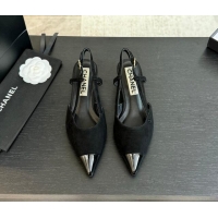 Duplicate Chanel Suede Pointed Slingback Pumps 3.5cm Black 910072