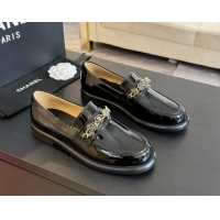 Best Price Chanel Patent Leather Loafers with Heart Charm Black 910075