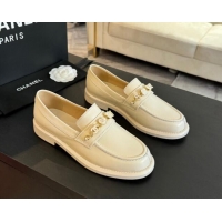 Sophisticated Chanel Calfskin Loafers with Heart Charm Ivory White 910076