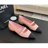 Affordable Price Chanel Lambskin Leather Pointed Ballet Flat with Pearl Strap Pink 910079