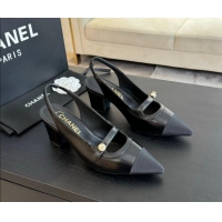 Best Price Chanel Lambskin Slingback Pumps with Pearl Strap Black 910081