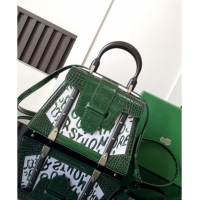 Top Grade Goyard Saigon PM Top Handle Bag in Embroidery and Crocodile Embossed Leather 020186 Green 2024