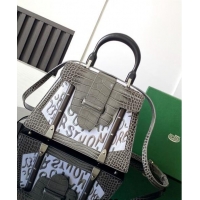 Promotional Goyard Saigon PM Top Handle Bag in Embroidery and Crocodile Embossed Leather 020186 Grey 2024