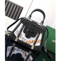 Best Price Goyard Saigon PM Top Handle Bag in Embroidery and Crocodile Embossed Leather 020186 Black 2024