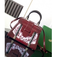 Well Crafted Goyard Saigon PM Top Handle Bag in Embroidery and Crocodile Embossed Leather 020186 Burgundy 2024