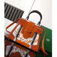 Inexpensive Goyard Saigon PM Top Handle Bag in Embroidery and Crocodile Embossed Leather 020186 Light Brown 2024