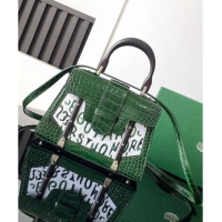 Best Quality Goyard Saigon Mini Top Handle Bag in Embroidery and Crocodile Embossed Leather 020173 Green 2024