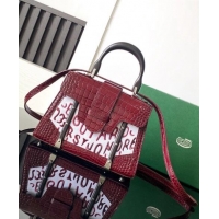 Most Popular Goyard Saigon Mini Top Handle Bag in Embroidery and Crocodile Embossed Leather 020173 Burgundy 2024