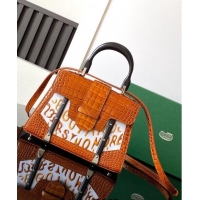 Super Quality Goyard Saigon Mini Top Handle Bag in Embroidery and Crocodile Embossed Leather 020173 Light Brown 2024