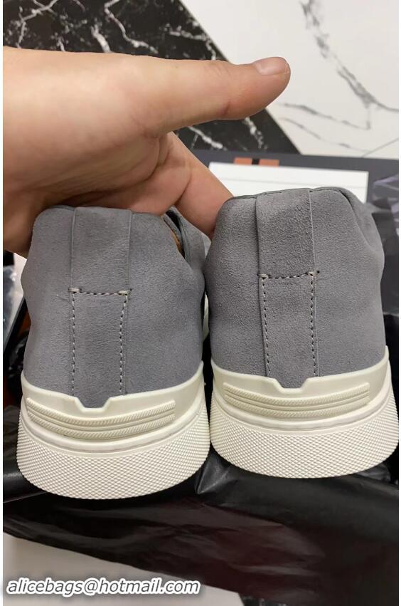 ​Promotional Zegna Melange Suede Triple Stitch Sneakers Feature A White Rubber Sole ZE4589 Grey