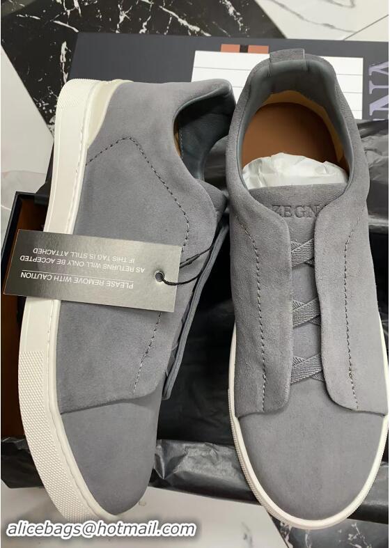 ​Promotional Zegna Melange Suede Triple Stitch Sneakers Feature A White Rubber Sole ZE4589 Grey