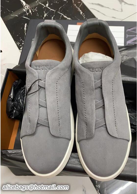 ​Promotional Zegna Melange Suede Triple Stitch Sneakers Feature A White Rubber Sole ZE4589 Grey