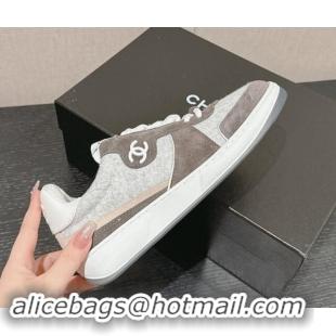 Pretty Style Chanel Felt Fabric & Suede Sneakers Grey 910088