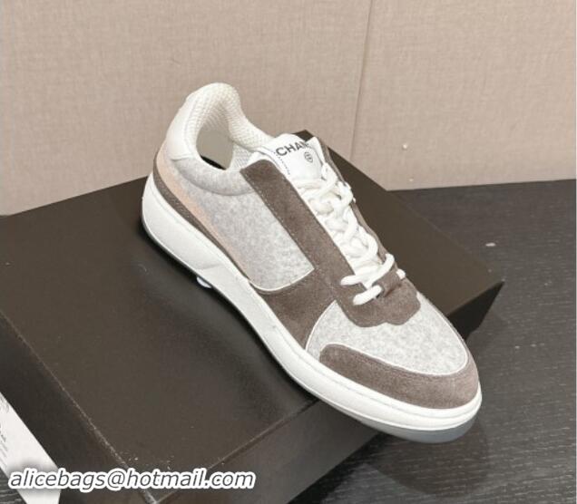 Pretty Style Chanel Felt Fabric & Suede Sneakers Grey 910088