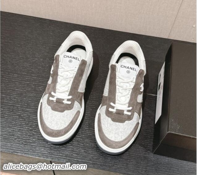 Pretty Style Chanel Felt Fabric & Suede Sneakers Grey 910088