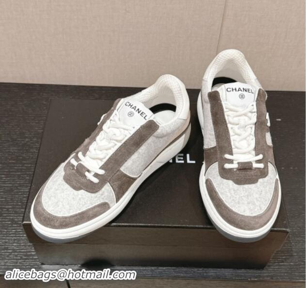 Pretty Style Chanel Felt Fabric & Suede Sneakers Grey 910088