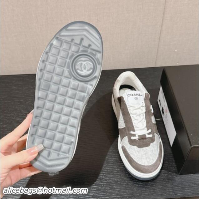 Pretty Style Chanel Felt Fabric & Suede Sneakers Grey 910088