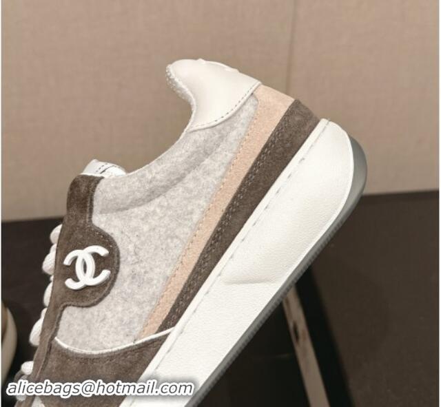 Pretty Style Chanel Felt Fabric & Suede Sneakers Grey 910088