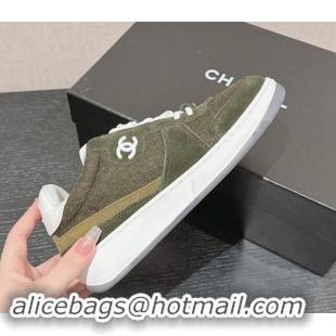 Best Price Chanel Felt Fabric & Suede Sneakers Green 910089